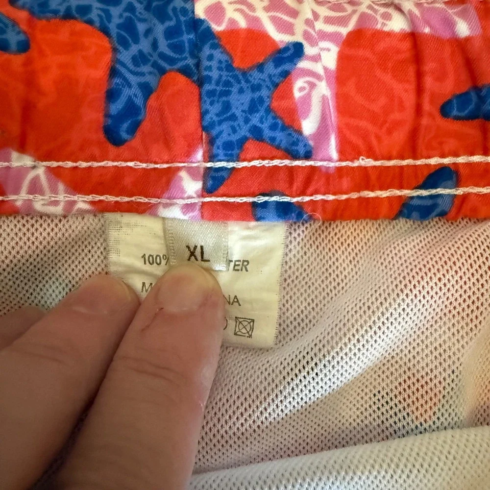 Peter Millar‎ Starfish Swim Trunks Mens XL Red Blue Mesh Lined Board Shorts